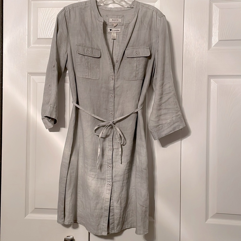 GRAY LINEN DRESS BY MALVIN